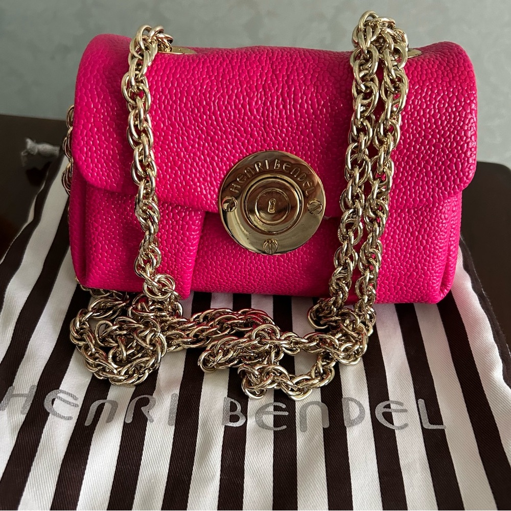 Henri Bendel Pink and Gold Mini Bag with Chain
